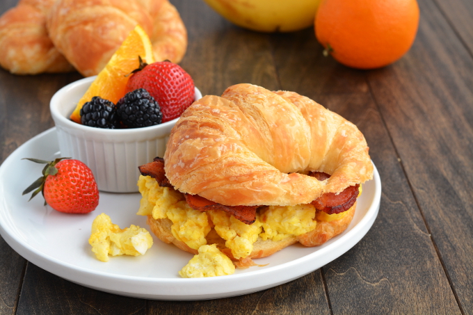 Bacon Egg Croissant with Fruit